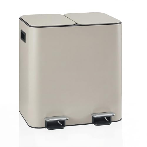 hjh OFFICE Mülleimer Clean 10 2x15L Mülltrennsystem mit 2 Fächern Soft-Close Fußpedal geruchsdicht leicht zu reinigen Beige