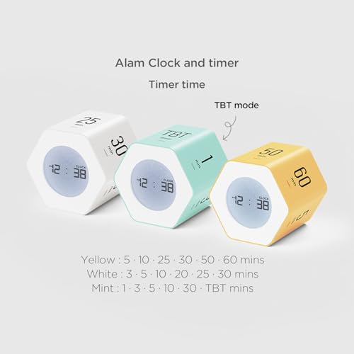 Image of mooas Multi-Hexagon Clock Cube, Digital Clock, Pomodoro Timer, Backlit Display 12 /24H Mode Count up & Countdown Timer, Rotating Various Time Presets for Classroom, Gym, Kitchen (Mint)