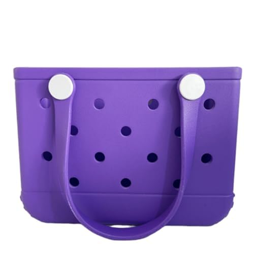 3 Sizes Waterproof Rubber Beach Tote Bag - Large/Medium/Small Waterproof, Sandproof, Washable, Lightweight Travel & Outdoor (Purple, Small)