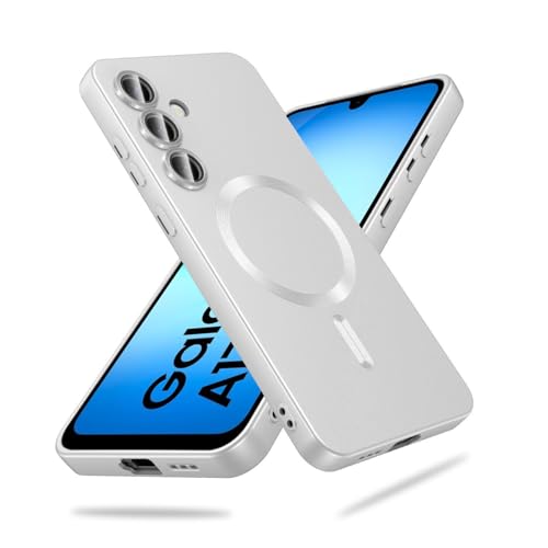 Image of DIZORO Samsung A17 5g Case, Compatible with Mag Safe Back Cover, Matte Luxury Metallic Luster Flexible TPU Wireless Charging Shockproof Case with Camera Protector Lens (Silver)