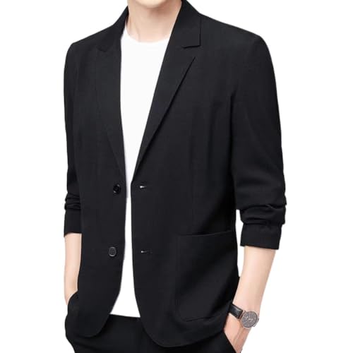 Men's Lightweight Linen Suit Jacket Korean Slim Fit Summer Fall Blazer for Men-Black
