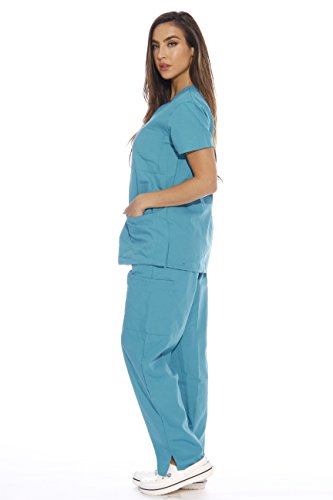 Image of Just Love Women's Medical Scrubs Set, 6-Pocket V-Neck Top & Cargo Pants, Cotton Blend Nursing Uniform