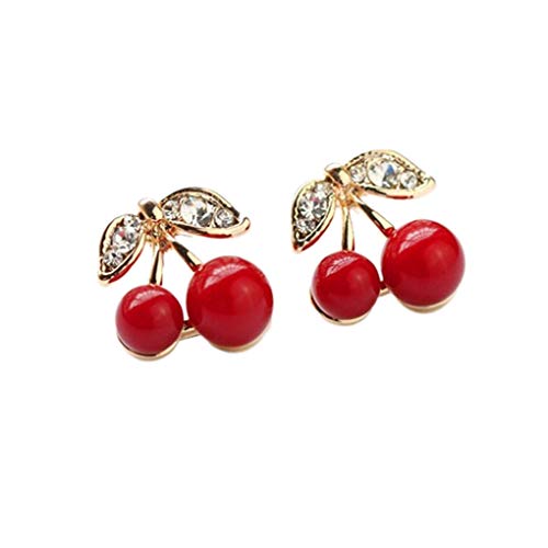 Hotaluyt 1 Paire Douce de Mariage Fille Cerise Boucles d'oreilles Femmes Simples Boucles d'oreille en Cristal en Alliage Vintage Boucles d'oreilles Casual