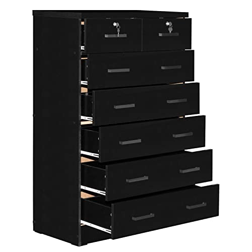Better Home Products Cindy 7 Drawer Chest Wooden Dresser With Lock In Black #TOP4