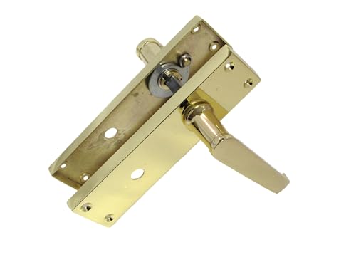 Image of Haven Heritage® Victorian Straight Bathroom Lock Door Handle Set – Brass Plated Internal Lever Handle with Thumb Turn & Fixings | Classic Gold Polished Finish | 150mm x 42mm Backplate