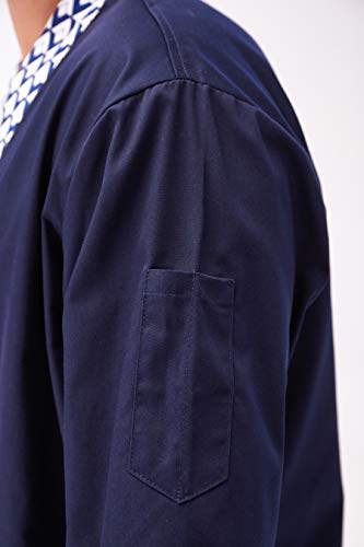 XINFU Sushi Chef Uniform 3/4 Long Sleeve Hotel Japanese Restaurant Kitchen Chef Coat Blue - Thumbnail 6