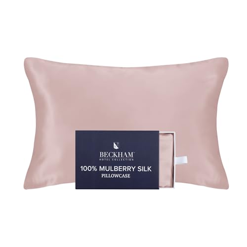 Image of Beckham Hotel Collection Silk Pillow Case with Zipper, 100% Mulberry Silk Pillowcase for Hair & Skin, 22 Momme 6A Grade, Oeko-TEX Certified, 1PC, King, Cherry Pink