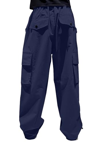 Image of HENGAO Girls Cargo Pants Parachute Casual Jogger Y2K 5-14 Years | Kids Baggy pants Parachute, Drawstring, with Pockets, Elastic High Waist, Loose Trousers Streetwear