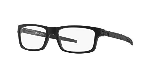 Oakley Men's Ox8026 Currency Rectangular Prescription Eyeglass Frames, Satin Black/Demo Lens, 54 mm