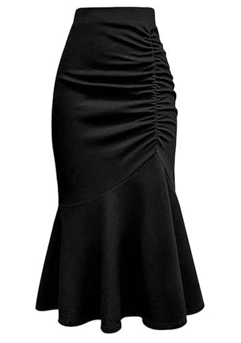 GORIFE Womens Stretch Office Fishtail Skirts Pencil High Waist Skirt Below Knee Fitted Skirt