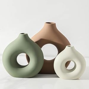 Vanselia Ceramic Vase Home Table Decor – Flower Vases Set of 3 Small Living Room Centerpiece Decorations for Shelf Bedroom Office Kitchen Dining Desk Modern Aesthetic Farmhouse Decorative (Brown)