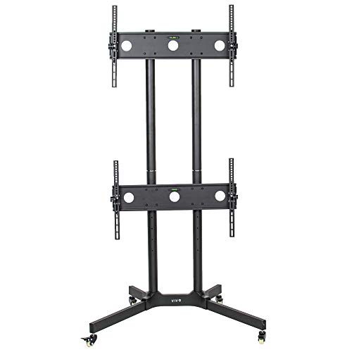 VIVO Mobile TV Cart for 32 to 65 inch Dual Screens up to 70 lbs Each, LCD LED OLED 4K Smart Flat and Curved Panels, Rolling Stand for 2 TVâ€™s, Locking Wheels, Max VESA 600x400, Black, STAND-KIT-TV03E
