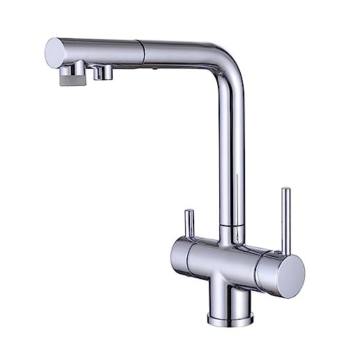 Robinet de cuisine 3 voies douchette chrome pivotant évier mitigeur laiton