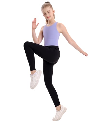 Image of DOCUMO Girls Tank Tops Double Lined Racerback Crop Tops for Kids Sleeveless Workout Tops for Dance, Yoga, Running, Sports