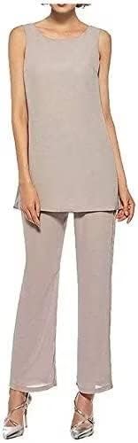 Women's Chiffon Pants Suits 3 Pieces Mother of The Bride Wedding Evening Party Formal Dress Long Outfit Set with Jacket2