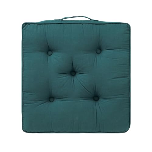Image of Reversible 60x60x10 cm Peacock Woven Quilted Floor Cushion with Cotton Filler for Seating, Patio Seat, Meditation, Yoga, Pooja, Guests, Living Room, Bedroom, Large Size 24x24x4 Inch