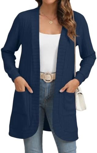 YSYOKOW 2 Pack Women Long Sleeve Open Front Cardigan, White Navy Blue, S - 3
