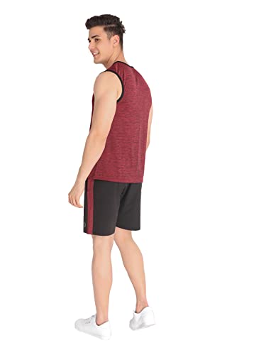 Image of CHKOKKO Men Polyester Printed Gym Co-Ord Sets Sleeveless Tank Top With Shorts