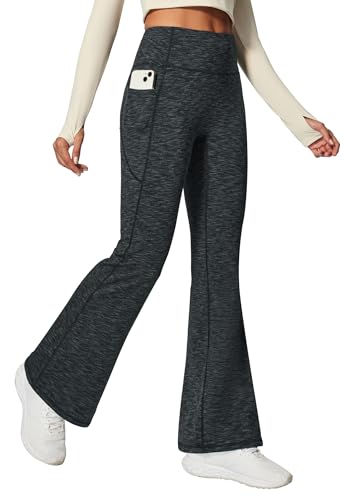 Heathyoga Fleece Lined Pants Women Yoga Pants with Pockets for Women Thermal Pants High Waist Flare Leggings for Winter