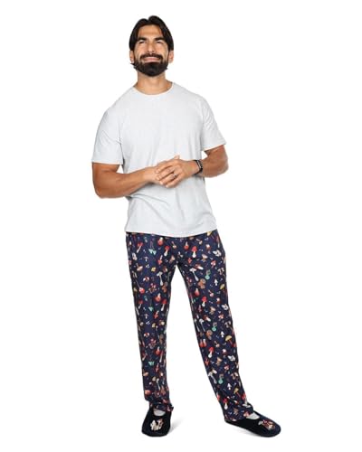 MeMoi Men's Mushrooms Two Piece PJ Set in a Bag Bright Navy M