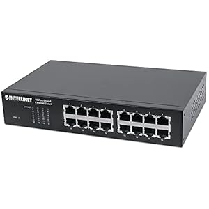 Intellinet 16 Port Gigabit Ethernet Switch – 10 / 100 / 1000 Mbps – Computer Desktop Internet Networking Splitter LAN Hub Router, Unmanaged, Metal Case, Fanless – 3 Yr Mfg Warranty – 561068