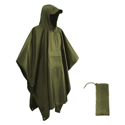 DEESTE 3 en 1 Poncho de Lluvia Impermeable con Capucha，Poncho Impermeable para La Ligero, Reutilizable, para Senderismo，Acampada y Pesca con Bolsa (Verde)