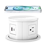 ANNQUAN 4.75inch Pop Up Outlet for Countertop with 15W Wireless Charger,4 Outlet,1 USB-C,1 USB-A,Pop Up Power Outlet for Table Workbench Nightstand