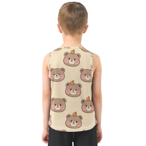 J JOYSAY Cartoon Bear Orange Boys Tank Top Sleeveless Muscle Shirts Quick Dry Active Workout Sport Kids T-Shirts 3-15T3