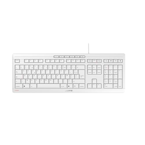 CHERRY Stream Keyboard, Clavier Filaire, Disposition française (AZERTY), Frappe silencieuse, Sensation de Frappe Unique, Design Plat, Blanc grisé
