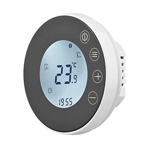 Coniya Termostato Inteligente No Requiere Cable C,Controlador de Temperatura Ambiente de termostato Digital Inteligente programable con Pantalla táctil LCD de retroiluminación Redonda