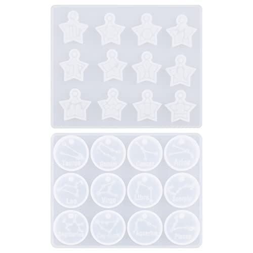 2 PCS 12 Constellation Moules Ronds en Forme D'étoile Signe du Zodiaque Moules Silicone Collier Pendentif Horoscope Coulée Moules pour Outils de Fabrication de Bijoux