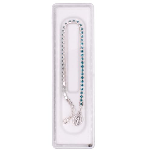 Miraculous Medal Aqua Crystal Tennis Bracelet | Catholic Jewelry | Great Religious Gift for First Holy Communion or Confirmation | Christian Wrist Accessory2