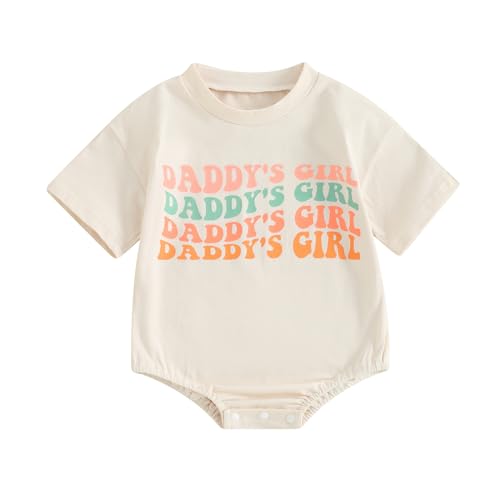 Image of YOKJZJD Newborn Infant Baby Girl Outfits Daddys Girl Bubble Romper Short Sleeve T-Shirt Bodysuit Overalls Summer Clothes (Apricot, 3-6 Months)