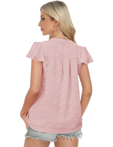 Womens Blouse V Neck Ruffle Short Sleeve Flowy Shirts Dressy Casual Cute Summer Tops Tunic Fashion Clothes3
