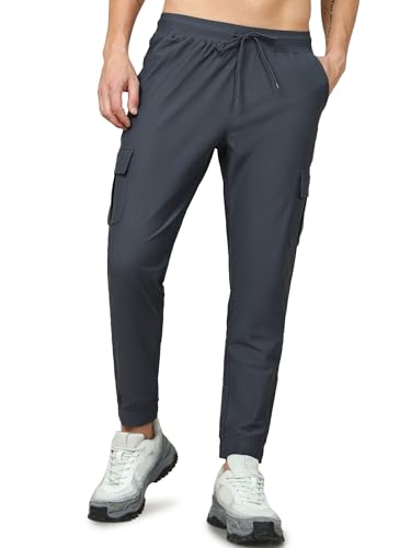 Image of TECHNOSPORT Men's Solid Slim Fit Sports Cargo Joggers DURACOOL+ Quick Dry Breathable Moisture Wicking Stretch Gym Track Pants Running Training Fitness Activewear