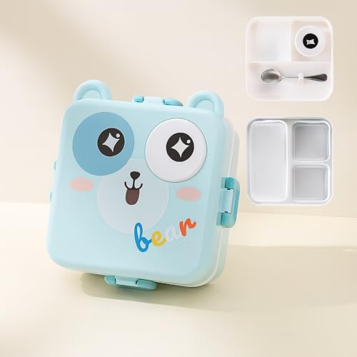 Image of YELONA 2-Layer Cartoon Shape Kids Lunch Box | Stainless Steel Inner, 3 Compartments | Airtight Leak-Proof BPA-Free Meal Box | 1120 ML + 70 ML Sauce Cup | School, Picnic Tiffin for Girls & Boys