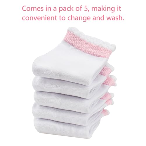 Looching 5 Pack Baby Toddler Girls Ruffle Ankle Socks Cute White Soft Cotton Pink Frilly Dress Low Cut Sock for 1-8 Years Kid4
