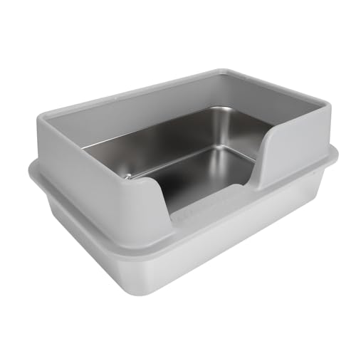 Arenero de acero inoxidable para gatos con tapa y entrada lateral miniatura 4