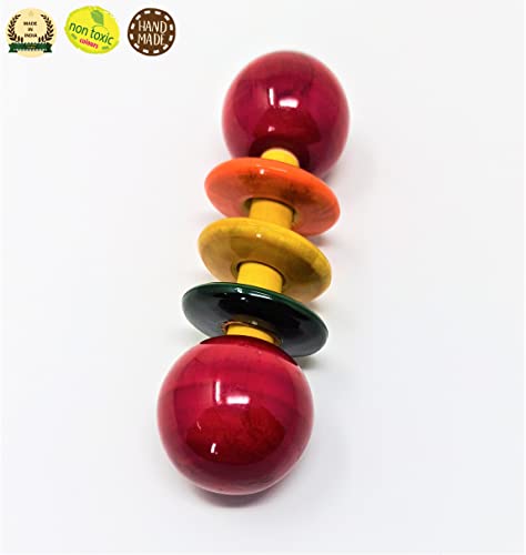 Image of A&A Kreative Wooden Rattle Handcrafted for Toddler Kids Children (Dumbell Rattle with Rings)