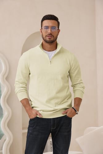 Lexiart Men's Quarter Zip Sweater Casual Mock Neck Pullover Ribbed Knit Polo Sweater2