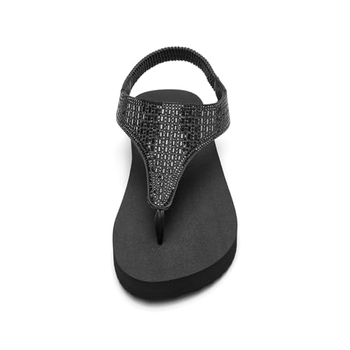 SelenePair Women's T-strap Thong Flat Sandals Summer Rhinestone Bling Elastic Yoga Mat Flip Flops4