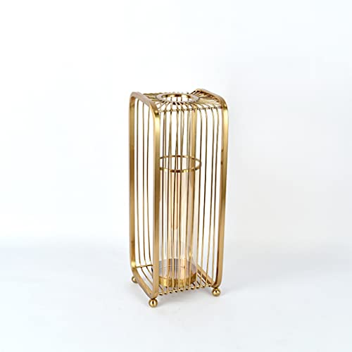 maozi Oro Rectangular Jaula Forma Piso Maceta Arte Arte marjera Mesa Tabletop Verde Planta secada casa Oficina decoración del Hotel (Color : Golden,Gold, Size : L)