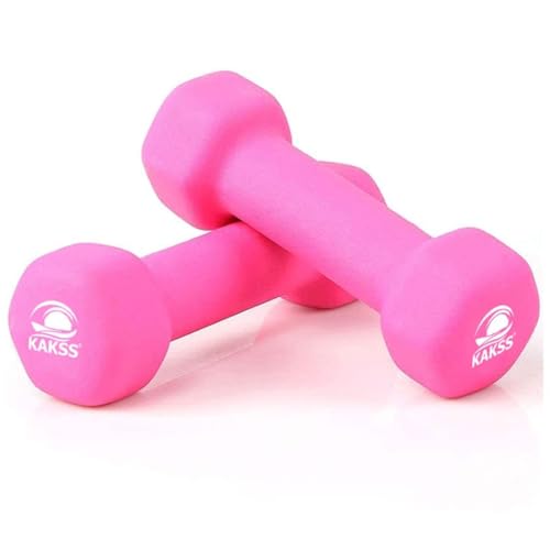 Image of Kakss Neoprene Dumbbells 1+1=2 KG Pack of 1 KG Each, Anti-Slip Coated Hand Weights for Home Gym & Fitness Training -Pink