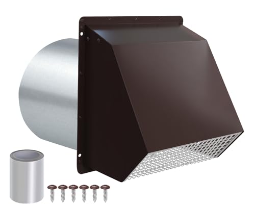 Image of 7Inch Hooded Wall Vent with Screen and Damper,Galvanized Steel Exhaust Vent Cover Cap Outside,Wall Vent Cover Exterior Outdoor Vent Hood for Kitchen Range Hood Laundry Dryer Bathroom Fan Duct Air Vent