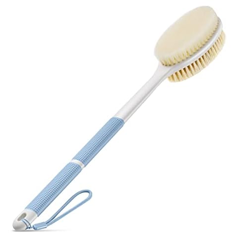 Anti-Slip Back Scrubber with Long Handle and Stiff/Soft Bristles Cover