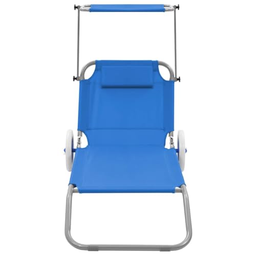 Chaise longue de plage en acier et polyester bleu pliable