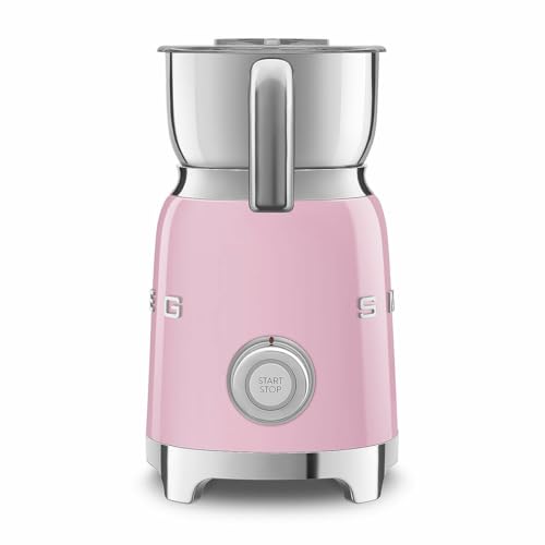 Image of SMEG Retro 50's Style Milk Frother with 2 Disks 6 Preset Programs Hot or Cold Frothing and Induction Heating (Pink)