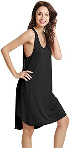 WiWi Bamboo Nightgowns for Women Sleeveless Sleepwear Pajamas Soft Tank Sleep Shirts Scoop Neck Plus Size Dress S-4X, Black, XX-Large