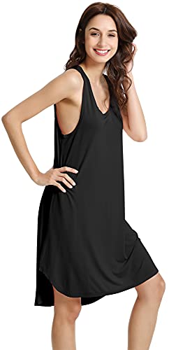 Wiwi Bamboo Nightgowns For Women Sleeveless Sleepwear Pajamas Soft Tank Sleep Shirts Scoop Neck Plus Size Dress S-4X, Black, Xx-Large #TOP6