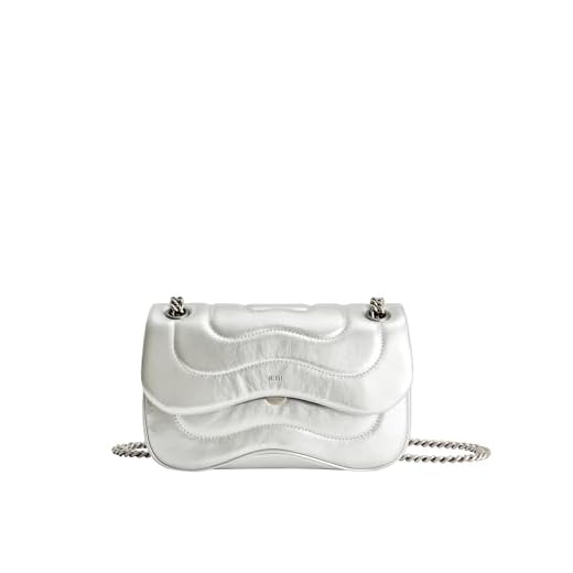 JW PEI Tina Borsa a Tracolla Trapuntata con Catena da Donna - Argento, Metallica